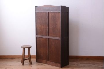 アンティーク家具　大正ロマン　象嵌入り!古い木のおしゃれなアンティークブックケース(本箱)