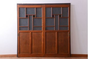 大正ロマン　当時物色ガラス入り!アンティーク引き戸2枚セット