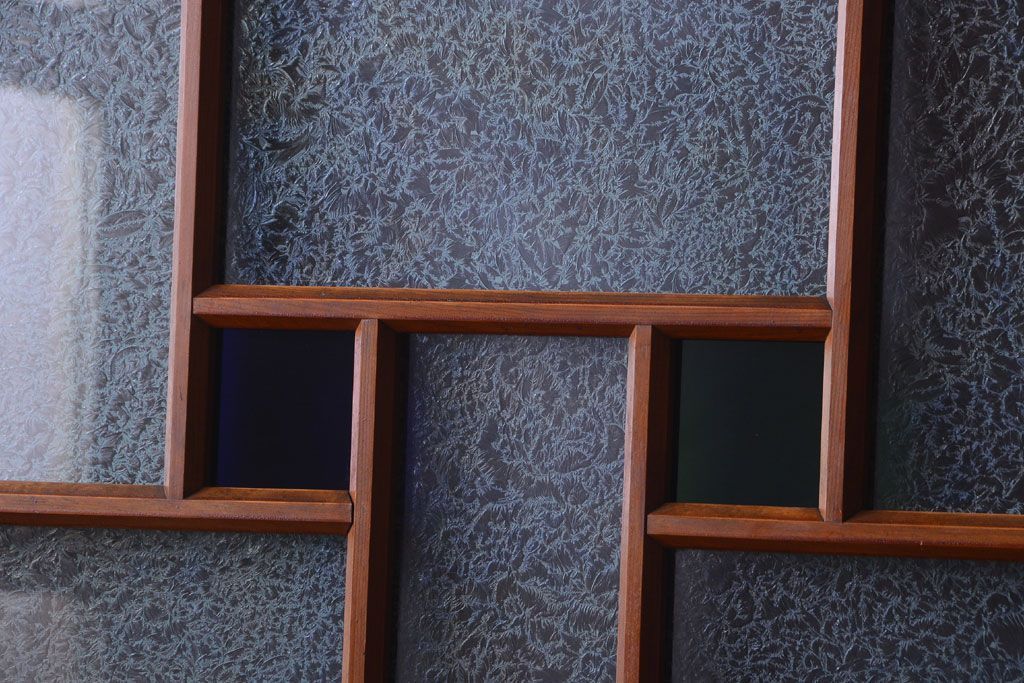 大正ロマン　当時物色ガラス入り!アンティーク引き戸2枚セット