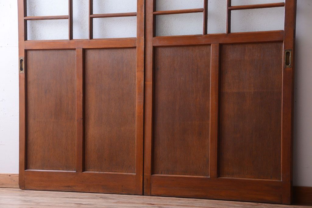 大正ロマン　当時物色ガラス入り!アンティーク引き戸2枚セット