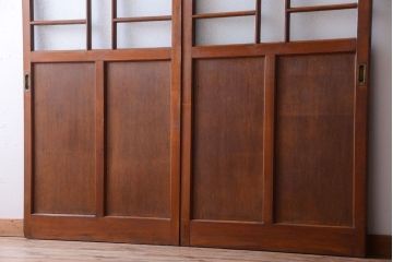 大正ロマン　当時物色ガラス入り!アンティーク引き戸2枚セット