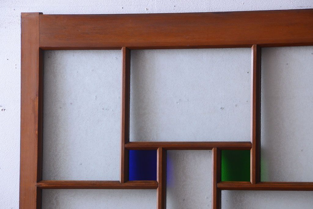 大正ロマン　当時物色ガラス入り!アンティーク引き戸2枚セット