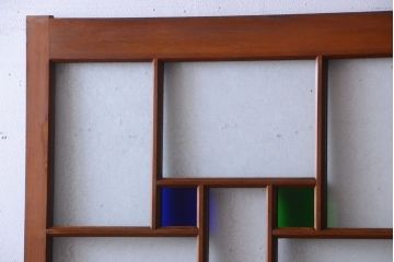 大正ロマン　当時物色ガラス入り!アンティーク引き戸2枚セット