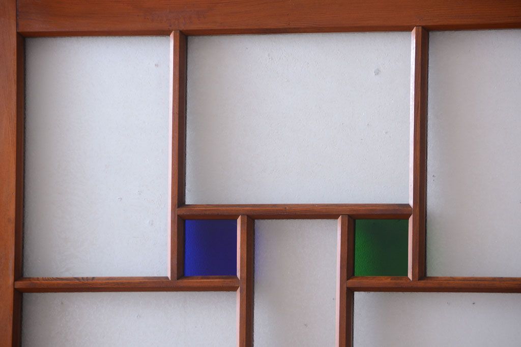 大正ロマン　当時物色ガラス入り!アンティーク引き戸2枚セット