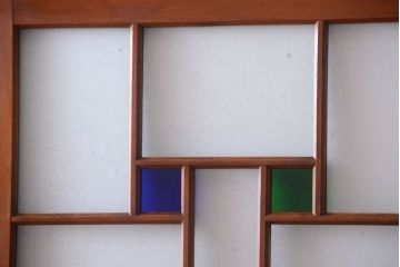 大正ロマン　当時物色ガラス入り!アンティーク引き戸2枚セット