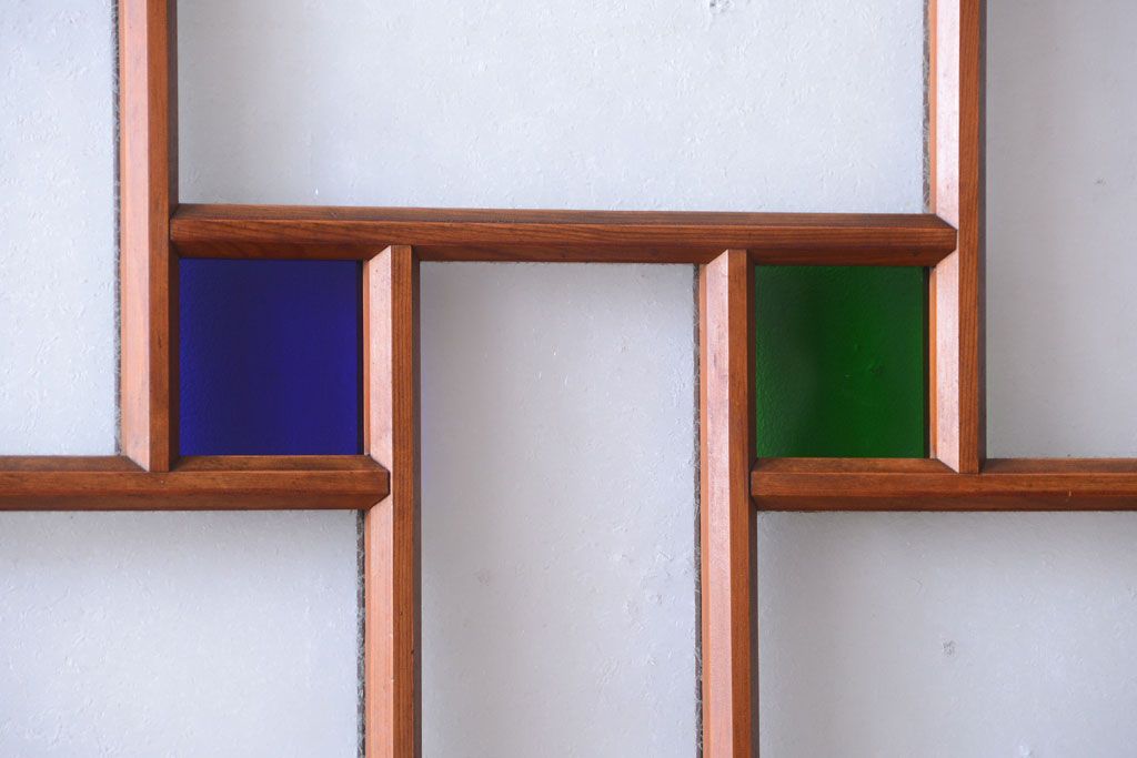 大正ロマン　当時物色ガラス入り!アンティーク引き戸2枚セット