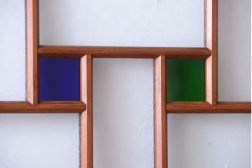 大正ロマン　当時物色ガラス入り!アンティーク引き戸2枚セット