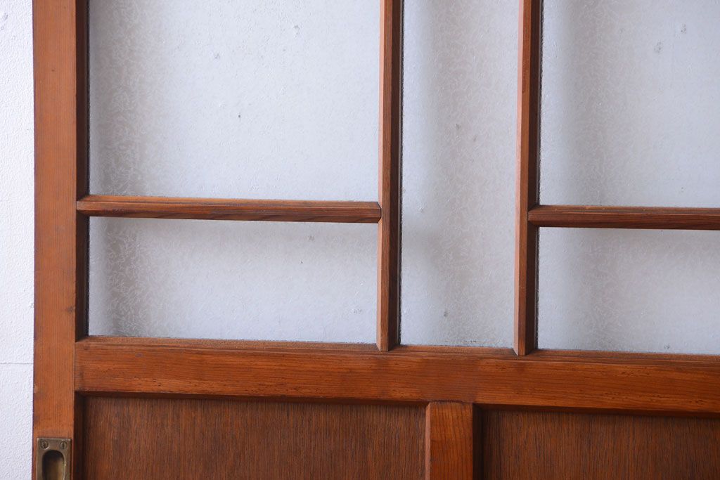 大正ロマン　当時物色ガラス入り!アンティーク引き戸2枚セット