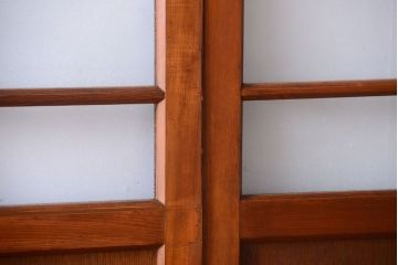 大正ロマン　当時物色ガラス入り!アンティーク引き戸2枚セット