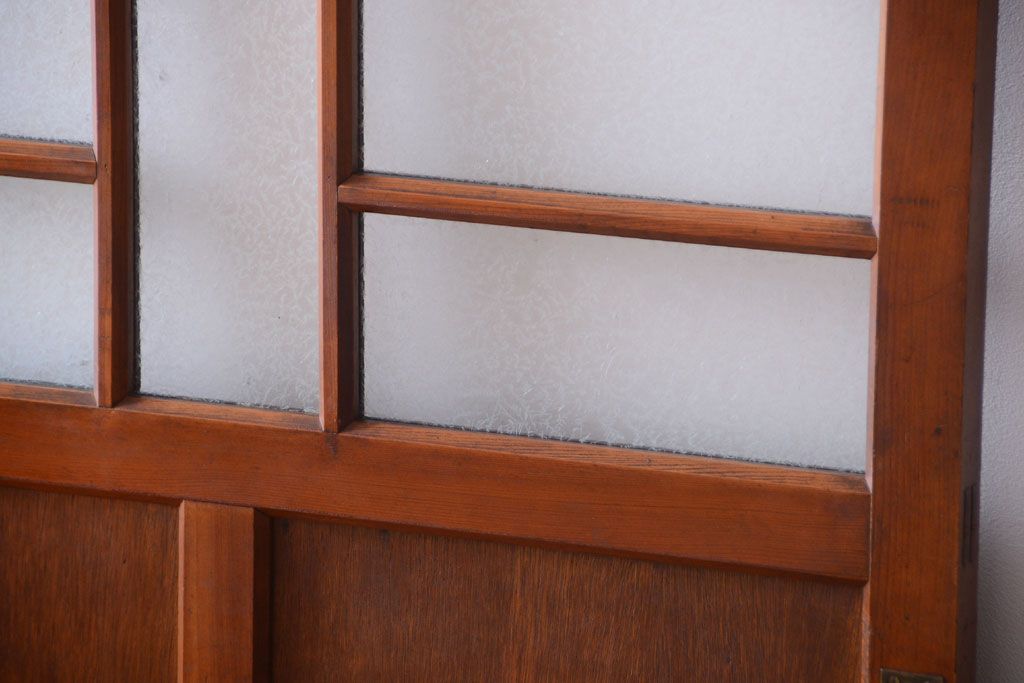 大正ロマン　当時物色ガラス入り!アンティーク引き戸2枚セット