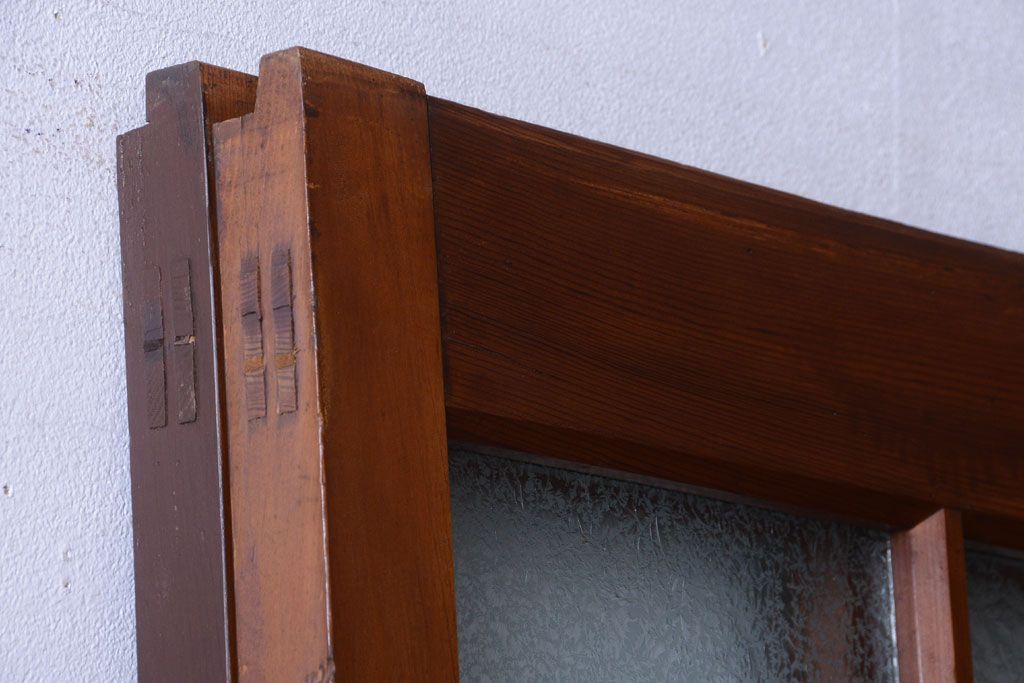 大正ロマン　当時物色ガラス入り!アンティーク引き戸2枚セット