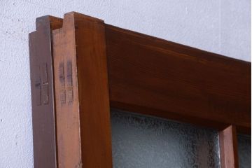 大正ロマン　当時物色ガラス入り!アンティーク引き戸2枚セット