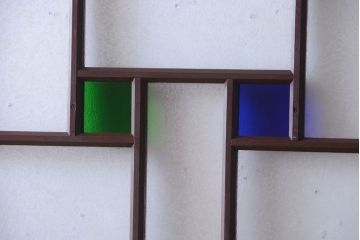 大正ロマン　当時物色ガラス入り!アンティーク引き戸2枚セット