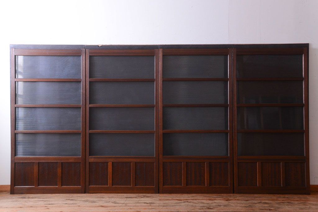 和製アンティーク　古い木のモールガラス戸4枚セット