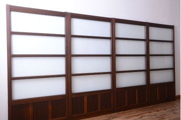 和製アンティーク　古い木のモールガラス戸4枚セット