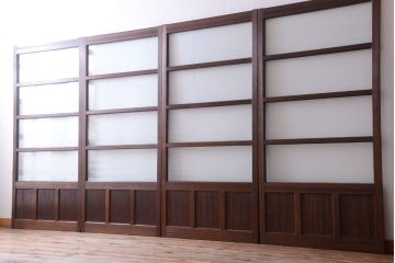 和製アンティーク　古い木のモールガラス戸4枚セット