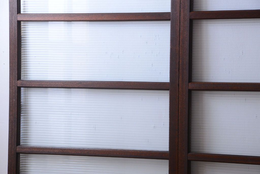 和製アンティーク　古い木のモールガラス戸4枚セット