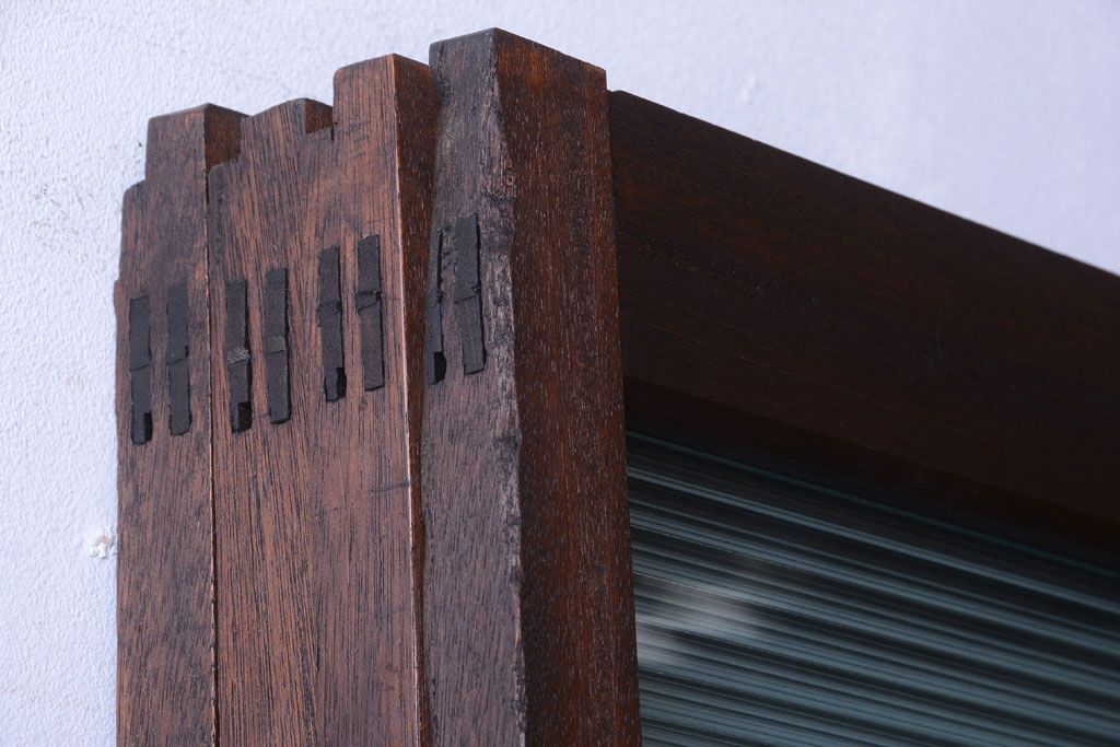 和製アンティーク　古い木のモールガラス戸4枚セット