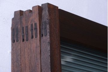 和製アンティーク　古い木のモールガラス戸4枚セット