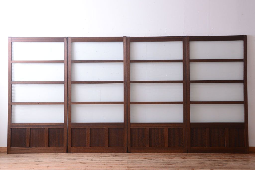 和製アンティーク　古い木のモールガラス戸4枚セット