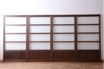 和製アンティーク　古い木のモールガラス戸4枚セット