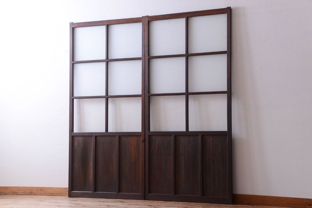 昭和レトロ　すり・クリアガラスの引き戸2枚セット