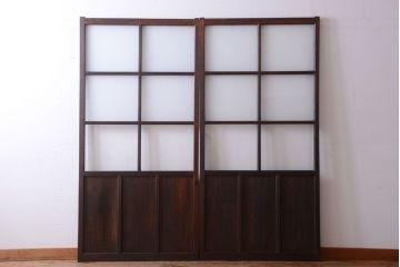 昭和レトロ　すり・クリアガラスの引き戸2枚セット