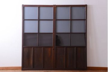 昭和レトロ　すり・クリアガラスの引き戸2枚セット