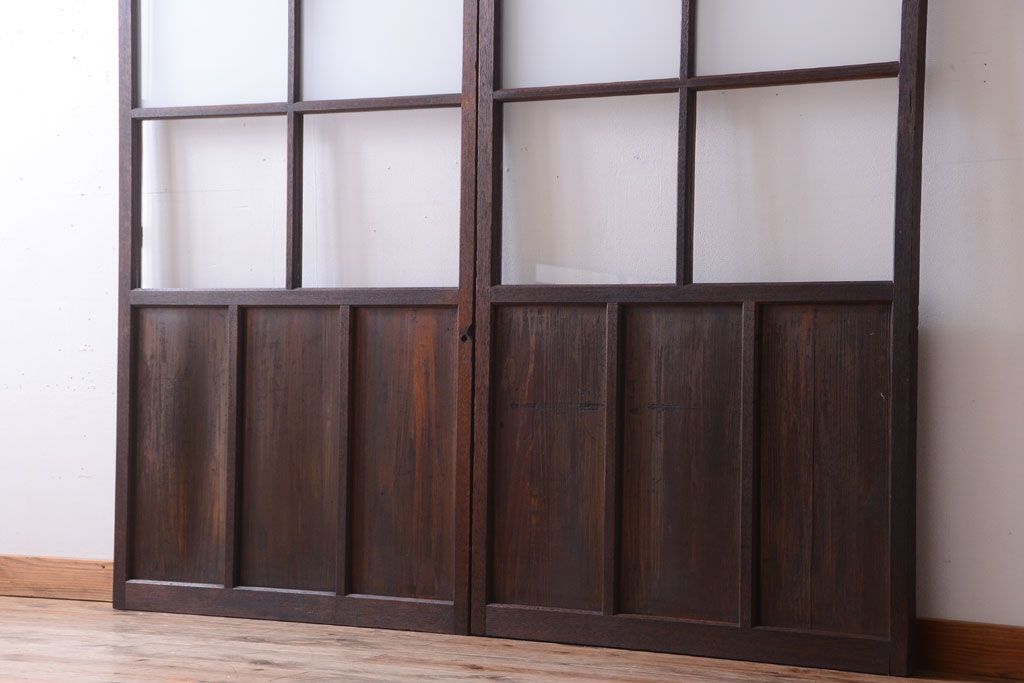 昭和レトロ　すり・クリアガラスの引き戸2枚セット