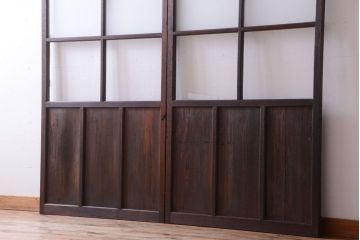昭和レトロ　すり・クリアガラスの引き戸2枚セット