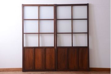 昭和レトロ　すり・クリアガラスの引き戸2枚セット