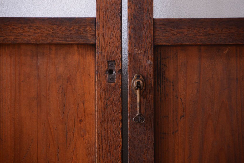 昭和レトロ　すり・クリアガラスの引き戸2枚セット