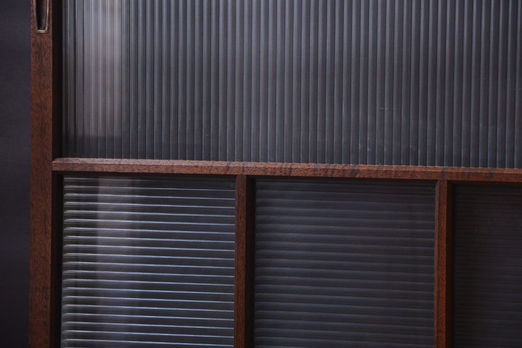 アンティーク　古い木製のモールガラス入り引き戸2枚セット