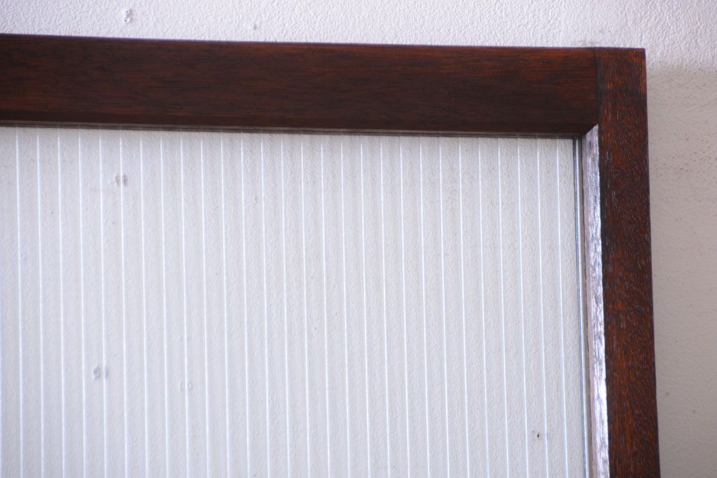 アンティーク　古い木製のモールガラス入り引き戸2枚セット