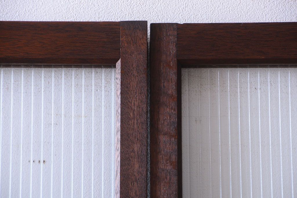 アンティーク　古い木製のモールガラス入り引き戸2枚セット