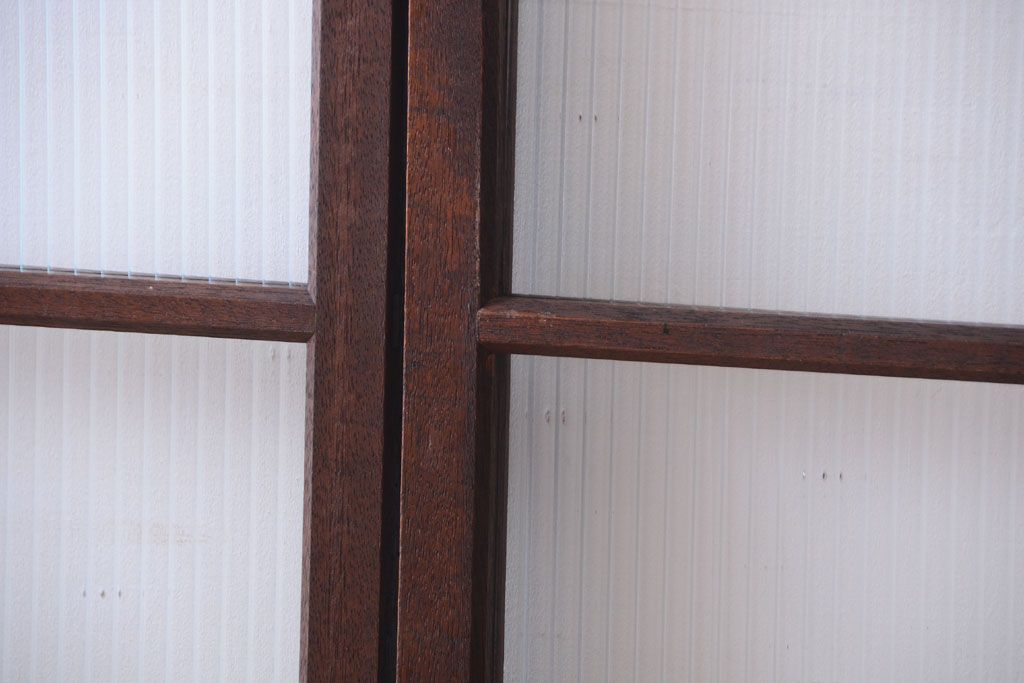 アンティーク　古い木製のモールガラス入り引き戸2枚セット