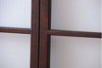 アンティーク　古い木製のモールガラス入り引き戸2枚セット