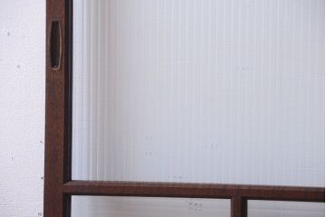 アンティーク　古い木製のモールガラス入り引き戸2枚セット