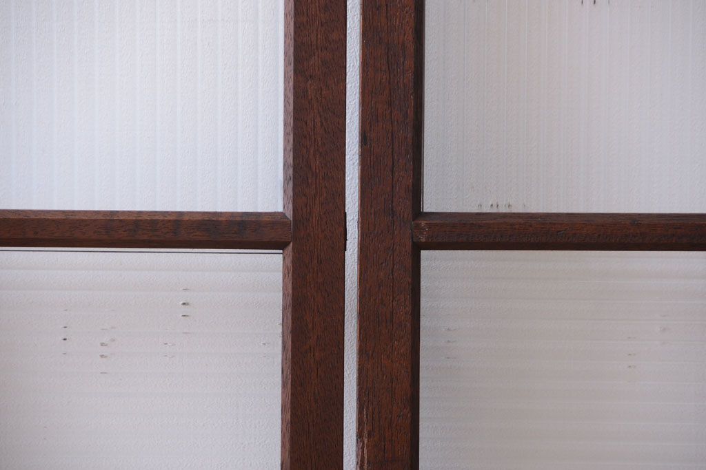 アンティーク　古い木製のモールガラス入り引き戸2枚セット