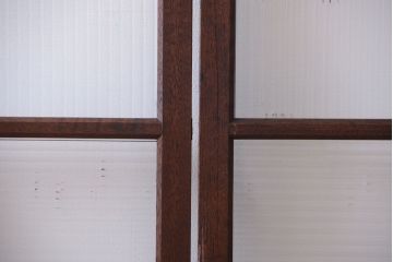 アンティーク　古い木製のモールガラス入り引き戸2枚セット