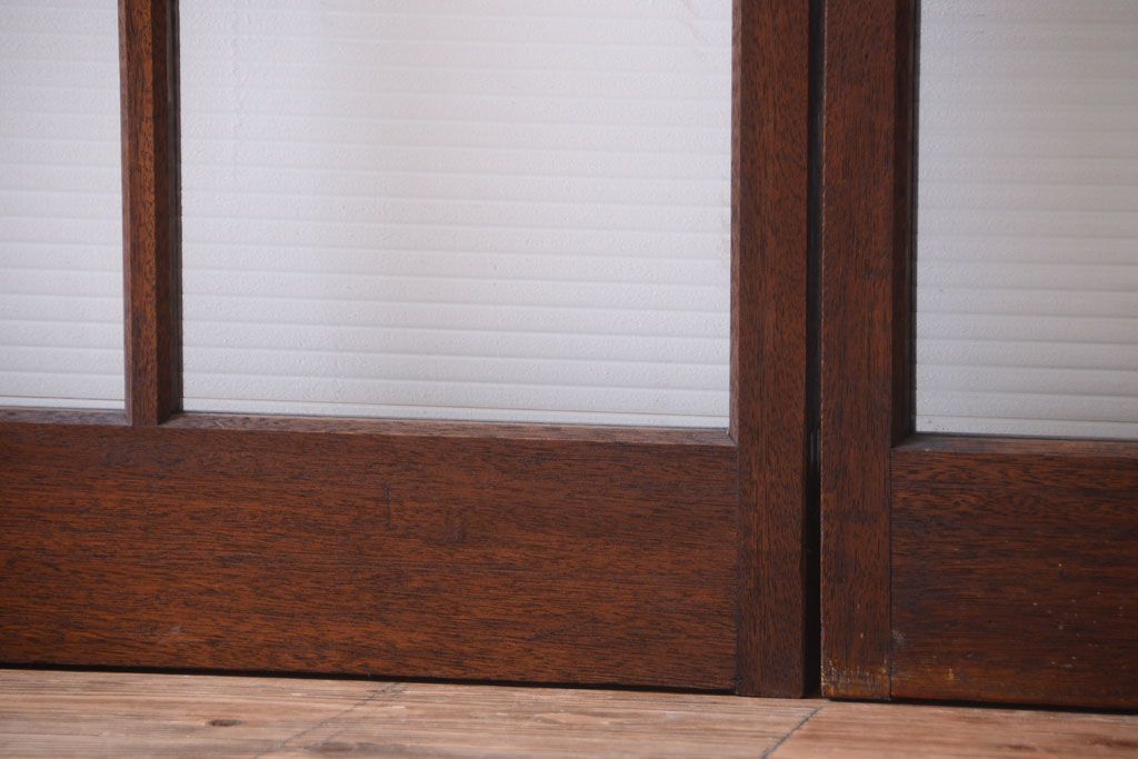 アンティーク　古い木製のモールガラス入り引き戸2枚セット