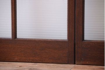 アンティーク　古い木製のモールガラス入り引き戸2枚セット