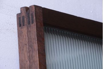 アンティーク　古い木製のモールガラス入り引き戸2枚セット