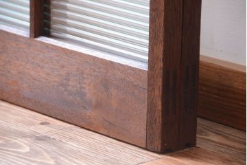 アンティーク　古い木製のモールガラス入り引き戸2枚セット