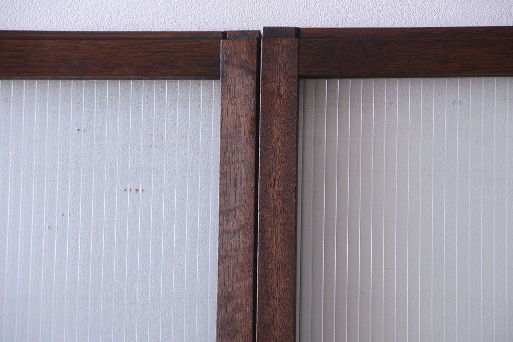 アンティーク　古い木製のモールガラス入り引き戸2枚セット