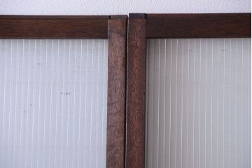 アンティーク　古い木製のモールガラス入り引き戸2枚セット