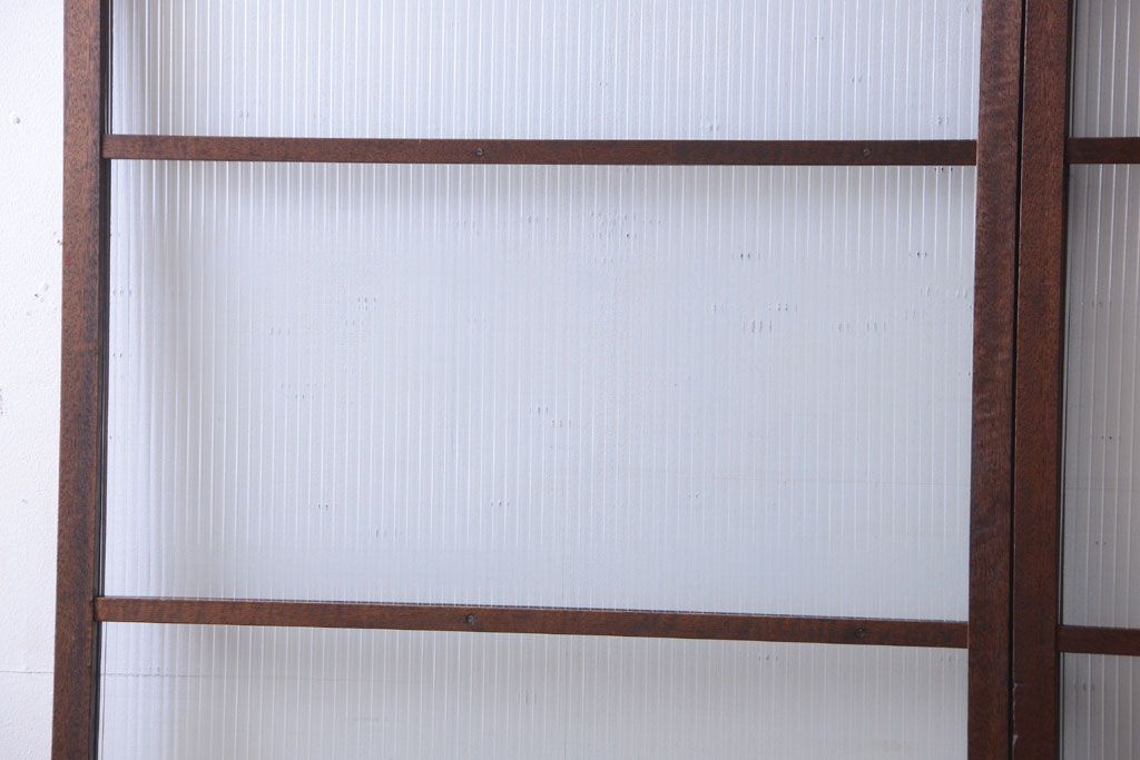 アンティーク　古い木製のモールガラス入り引き戸2枚セット