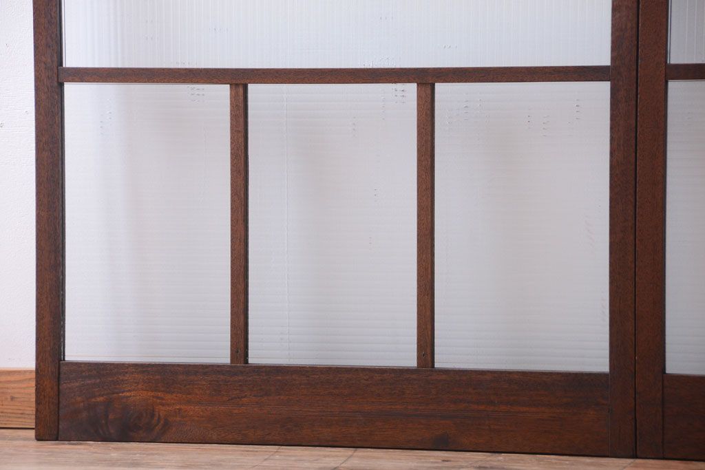 アンティーク　古い木製のモールガラス入り引き戸2枚セット