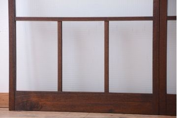 アンティーク　古い木製のモールガラス入り引き戸2枚セット