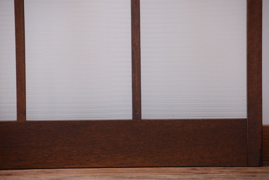 アンティーク　古い木製のモールガラス入り引き戸2枚セット